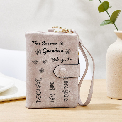 Personalised Women Wallet Custom 1–6 Names & Pattern Leather Wallet Pink Gift for Her "This Awesome Grandma Nan Belongs To"-Jessemade AU