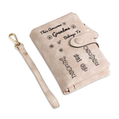 Personalised Women Wallet Custom 1–6 Names & Pattern Leather Wallet Pink Gift for Her "This Awesome Grandma Nan Belongs To"-Jessemade AU
