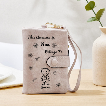 Personalised Women Wallet Custom 1–6 Names & Pattern Leather Wallet Pink Gift for Her "This Awesome Grandma Nan Belongs To"-Jessemade AU