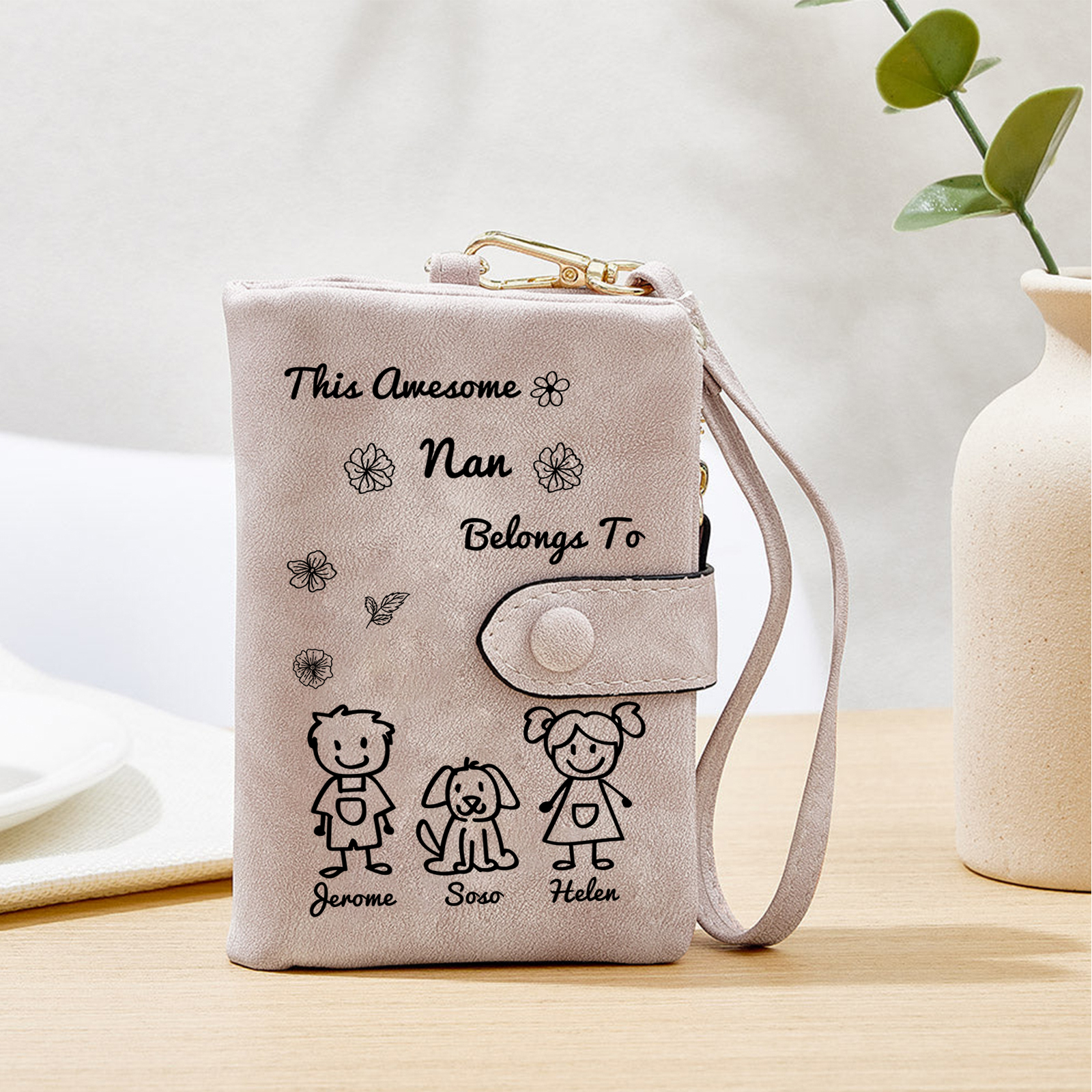 Personalised Women Wallet Custom 1–6 Names & Pattern Leather Wallet Pink Gift for Her "This Awesome Grandma Nan Belongs To"-Jessemade AU