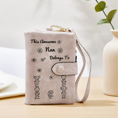 Personalised Women Wallet Custom 1–6 Names & Pattern Leather Wallet Pink Gift for Her "This Awesome Grandma Nan Belongs To"-Jessemade AU