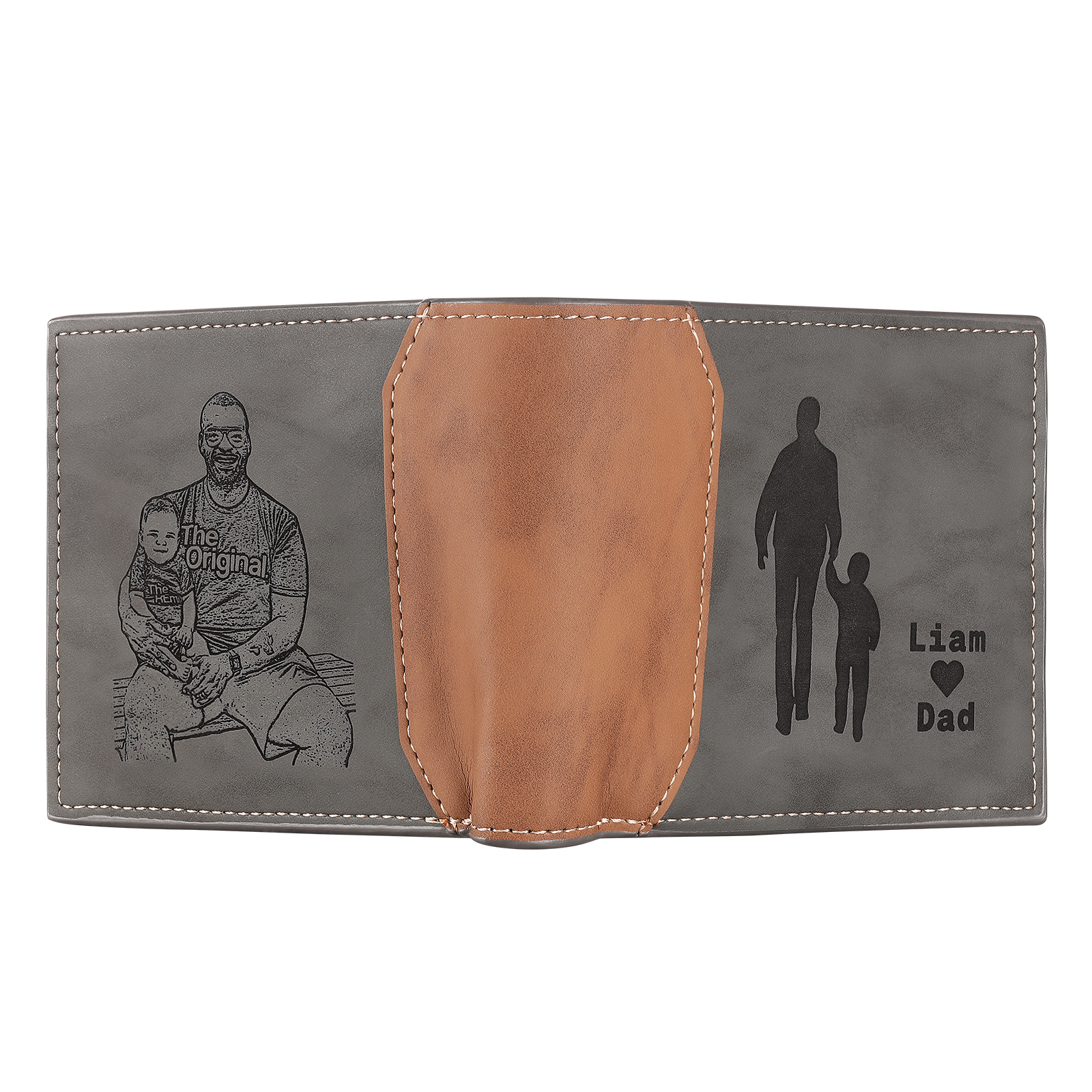 2 Names & 1 Photo Personalised PU Leather Wallet for Dad – Custom Name Family Gift with Silhouette Design | Jessemade