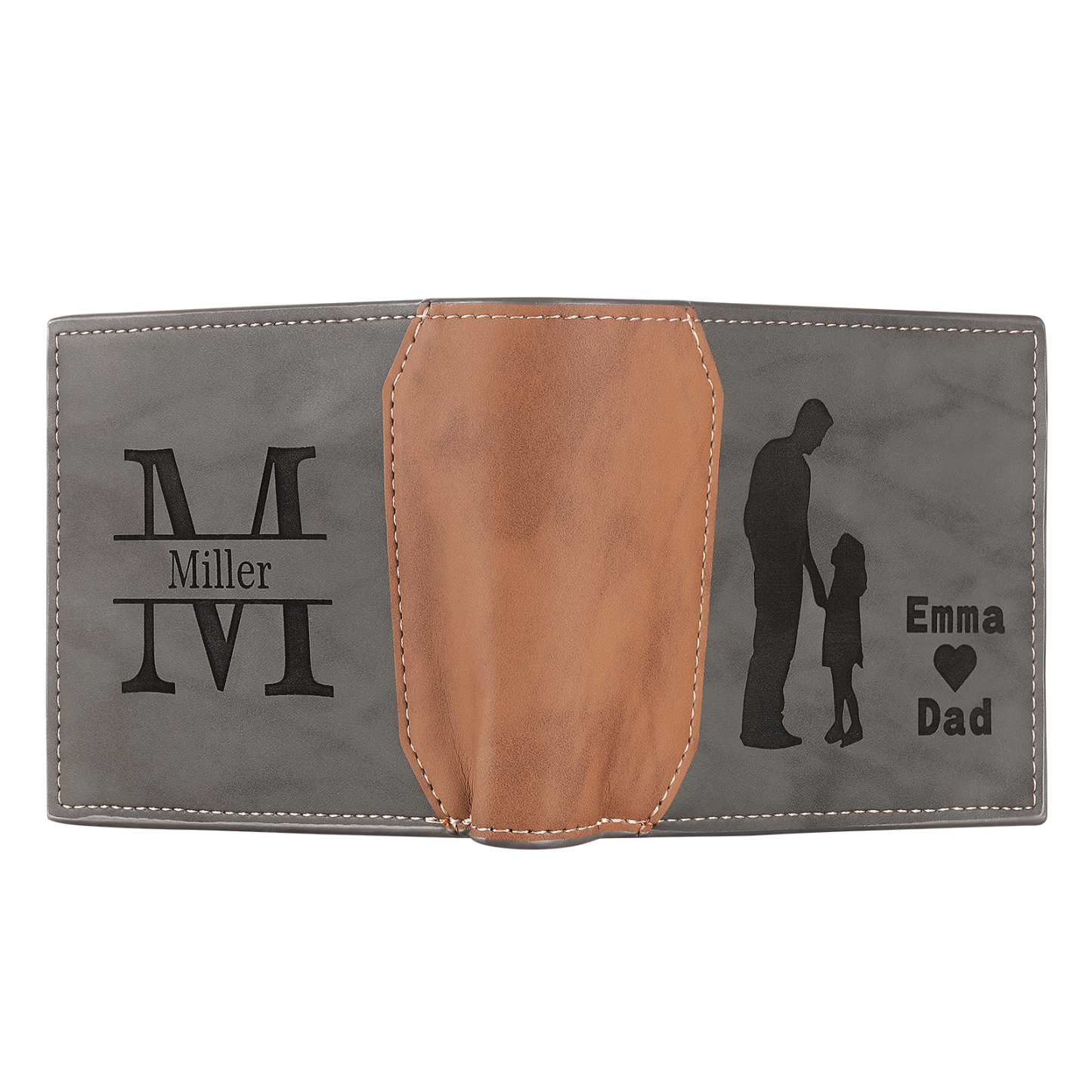 3 Names & 1 Letter Personalised PU Leather Wallet for Dad – Custom Name Family Gift with Silhouette Design | Jessemade