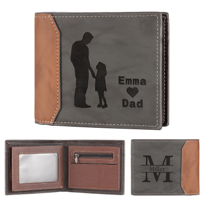 3 Names & 1 Letter Personalised PU Leather Wallet for Dad – Custom Name Family Gift with Silhouette Design | Jessemade