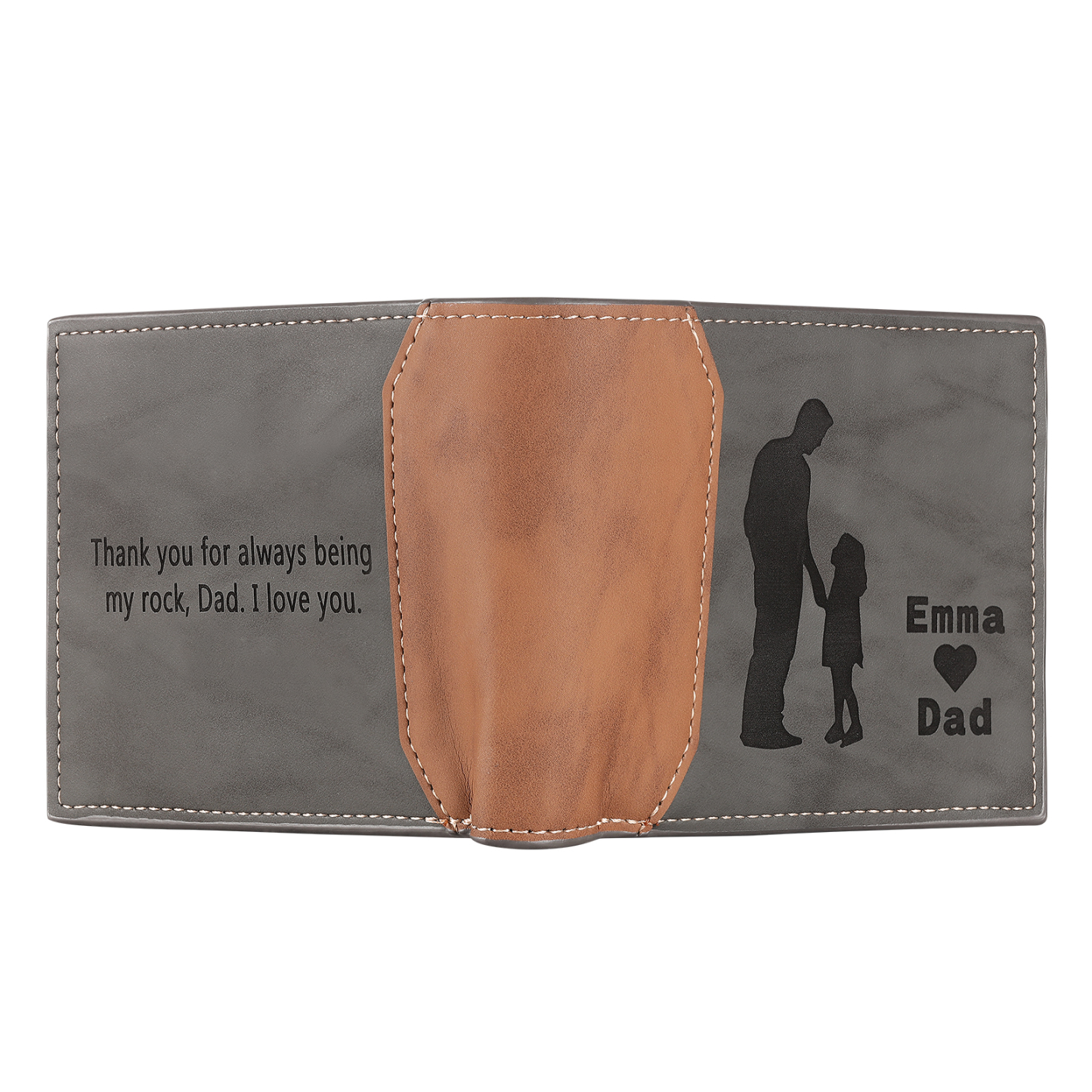 2 Names & 1 Text Personalised PU Leather Wallet for Dad – Custom Name Family Gift with Silhouette Design | Jessemade