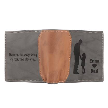 2 Names & 1 Text Personalised PU Leather Wallet for Dad – Custom Name Family Gift with Silhouette Design | Jessemade