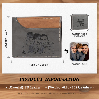Men Photo Wallet Personalised Letter & Name Wallet Gray Gift for Him-Jessemade AU