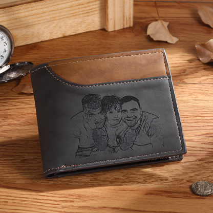 Men Photo Wallet Personalised Letter & Name Wallet Gray Gift for Him-Jessemade AU