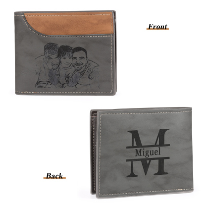 Men Photo Wallet Personalised Letter & Name Wallet Gray Gift for Him-Jessemade AU