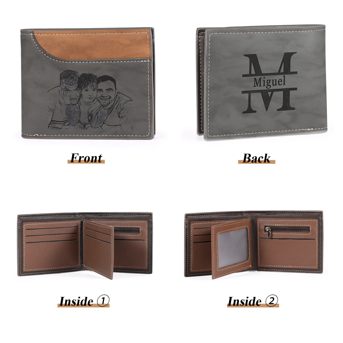 Men Photo Wallet Personalised Letter & Name Wallet Gray Gift for Him-Jessemade AU