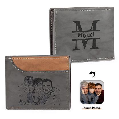 Men Photo Wallet Personalised Letter & Name Wallet Gray Gift for Him-Jessemade AU