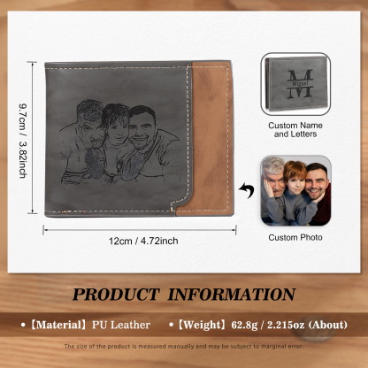 Men Photo Wallet Personalised Letter & Name Wallet Gray Christmas Gift for Him-Jessemade AU