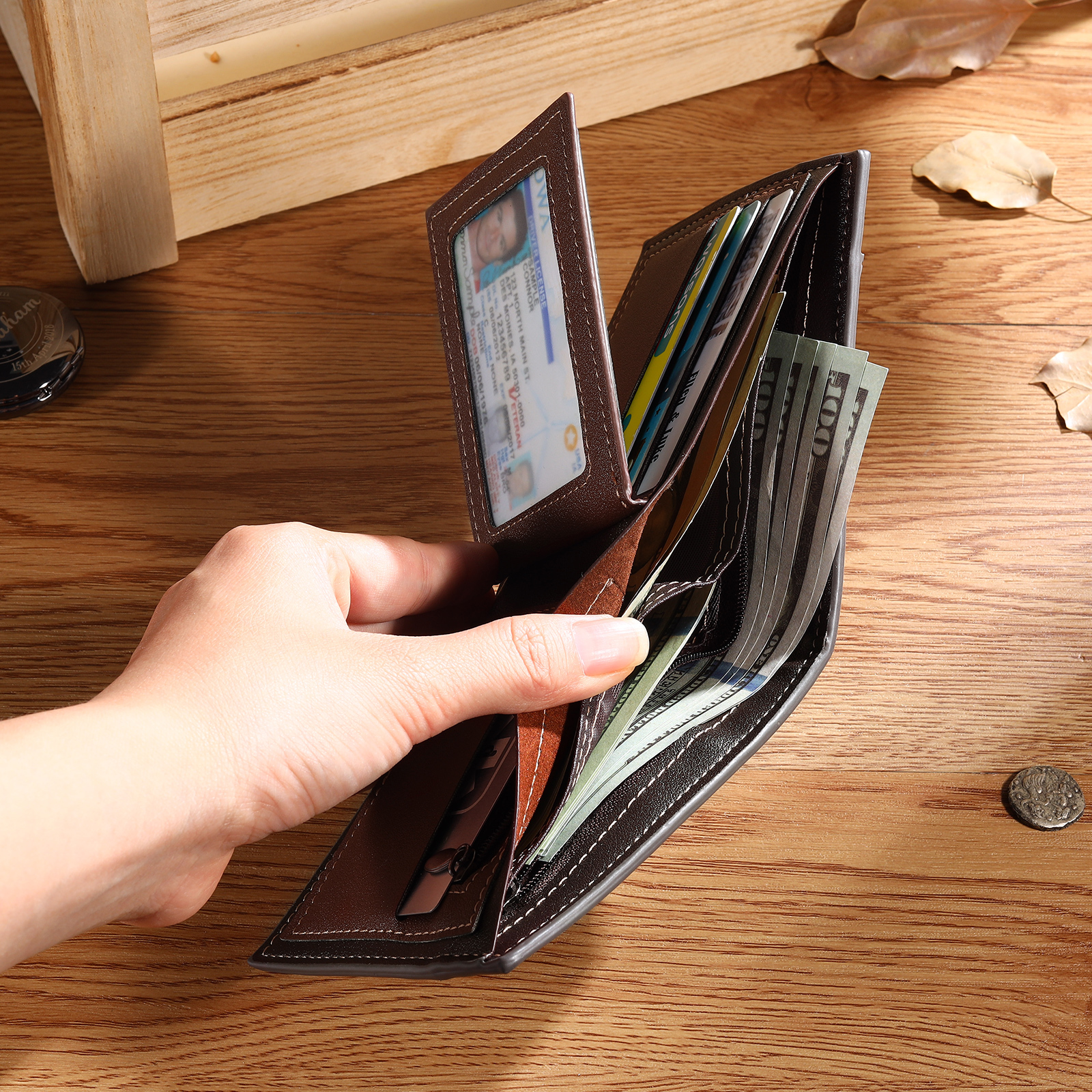 Men Photo Wallet Personalised Letter & Name Wallet Gray Christmas Gift for Him-Jessemade AU