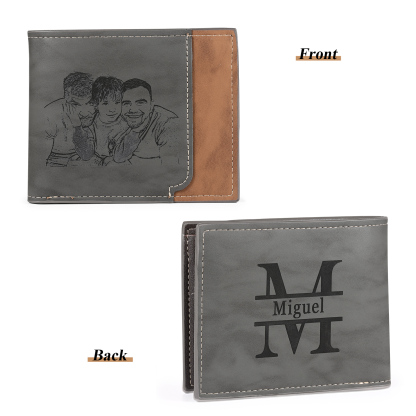 Men Photo Wallet Personalised Letter & Name Wallet Gray Christmas Gift for Him-Jessemade AU