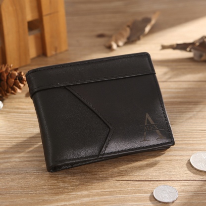 Personalised Leather Wallet Custom Name and Letter Gift for Him