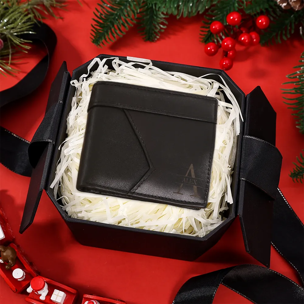 Personalised Leather Wallet Custom Name and Letter Gift for Him