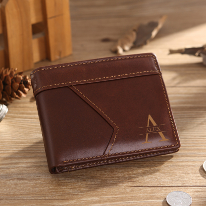 Personalised Leather Wallet Custom Name and Letter Gift for Him