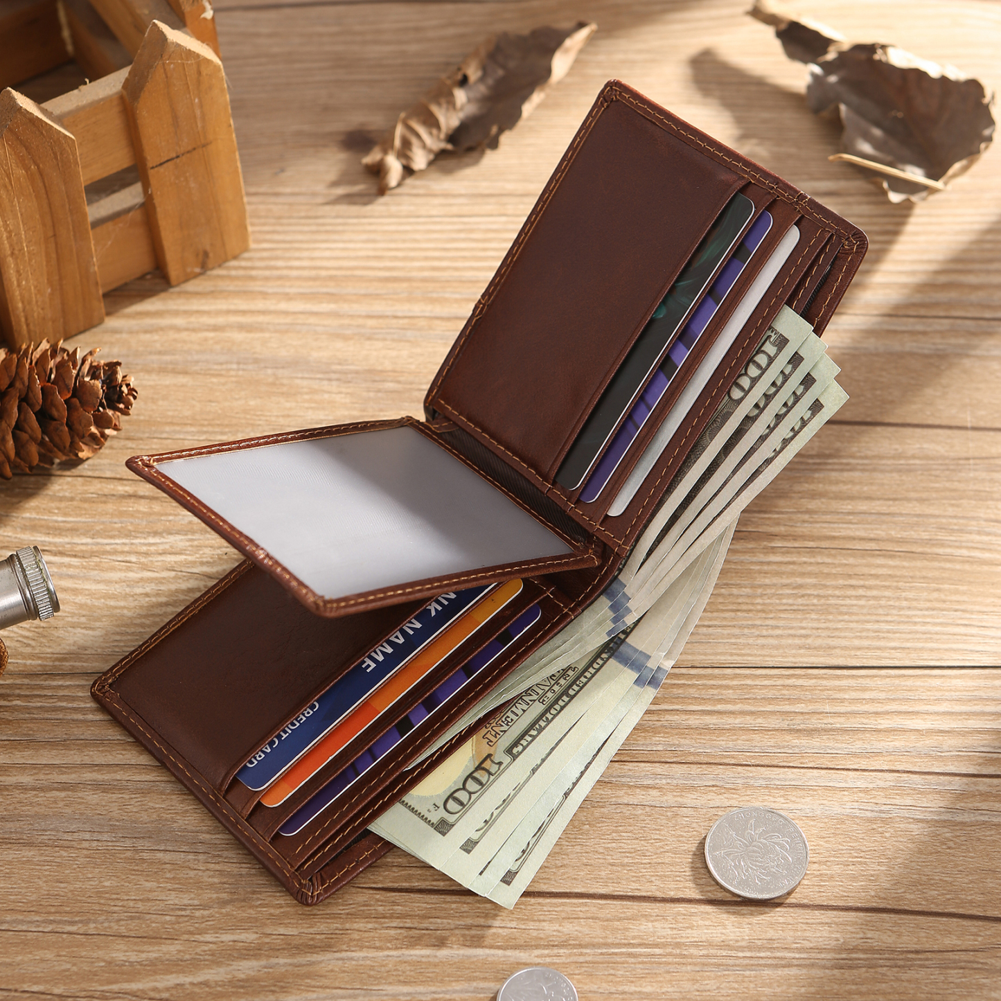 Personalised Leather Wallet Custom Name and Letter Gift for Him