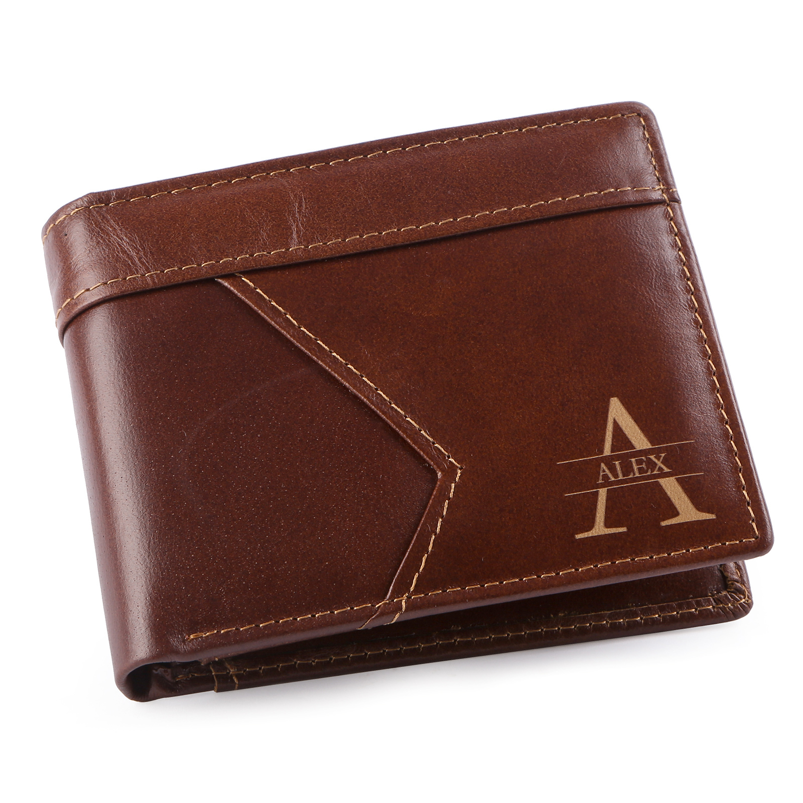 Personalised Leather Wallet Custom Name and Letter Gift for Him