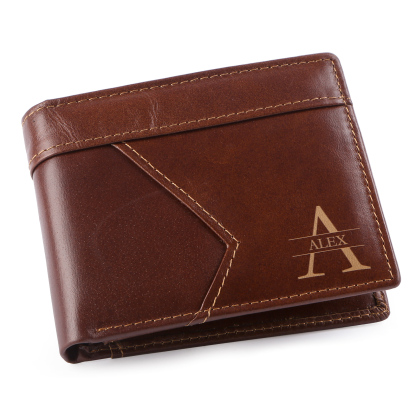 Personalised Leather Wallet Custom Name and Letter Gift for Him