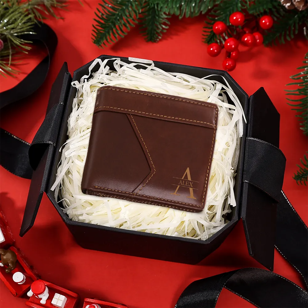 Personalised Leather Wallet Custom Name and Letter Gift for Him