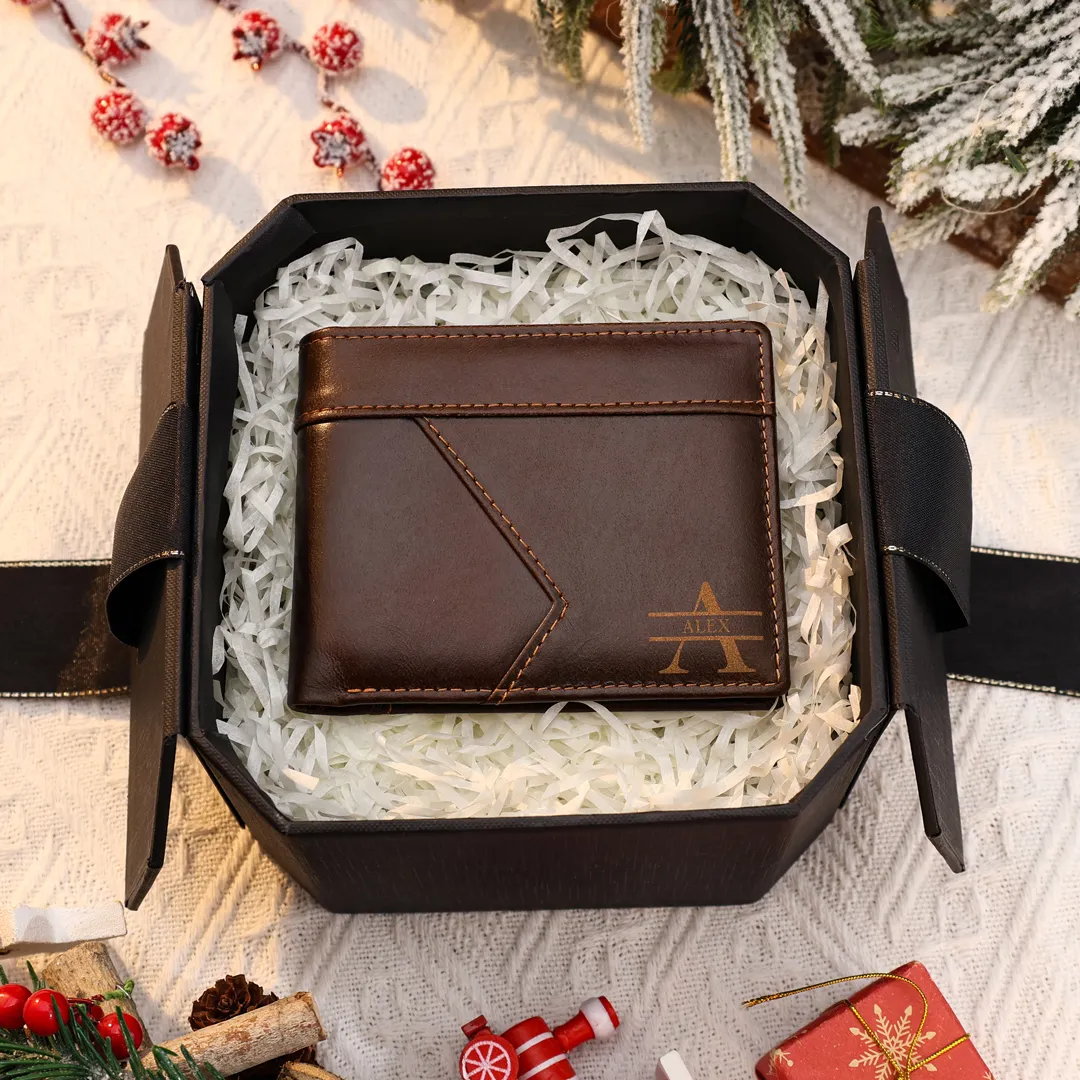 Personalised Leather Wallet Custom Name and Letter Gift for Him