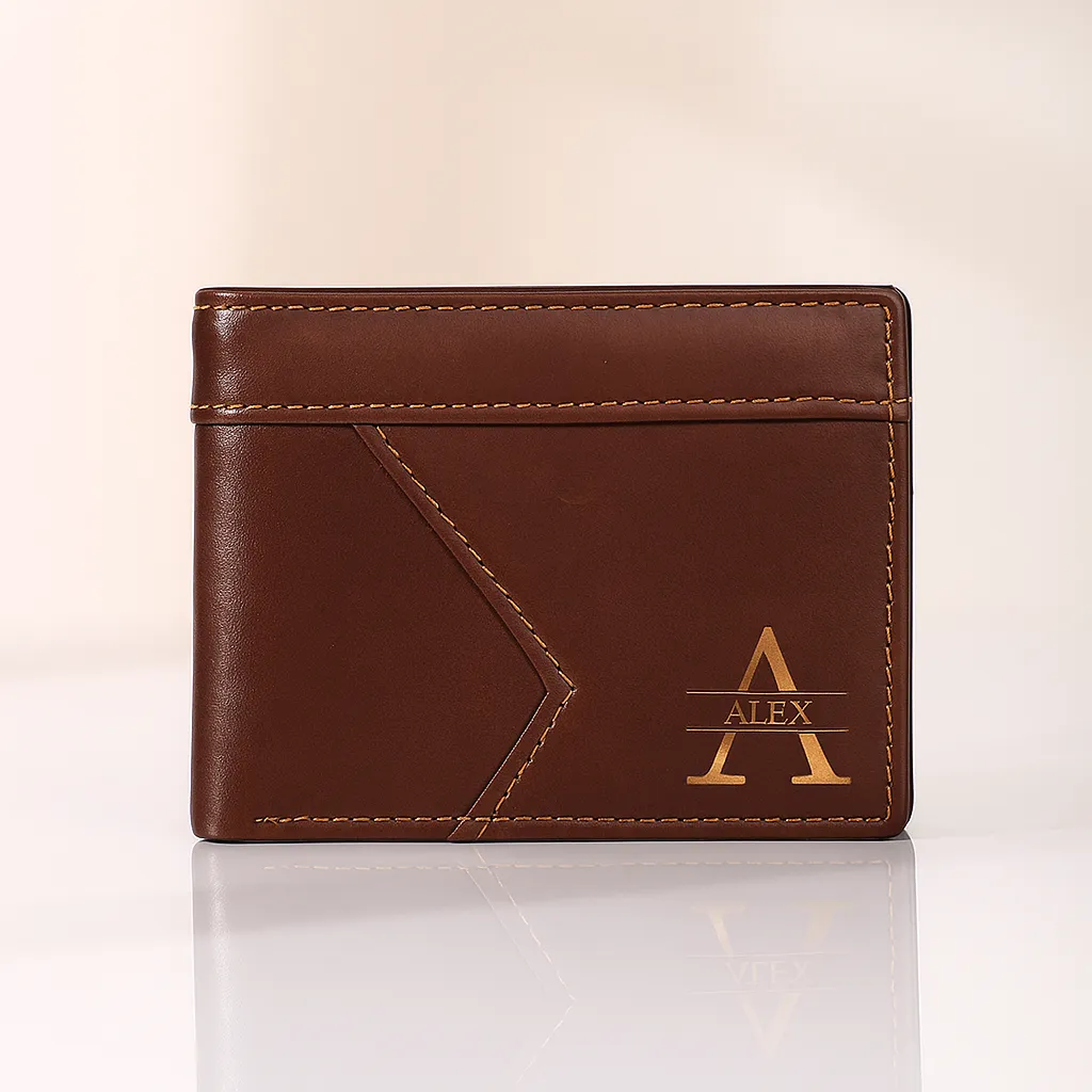Personalised Leather Wallet Custom Name and Letter Gift for Him