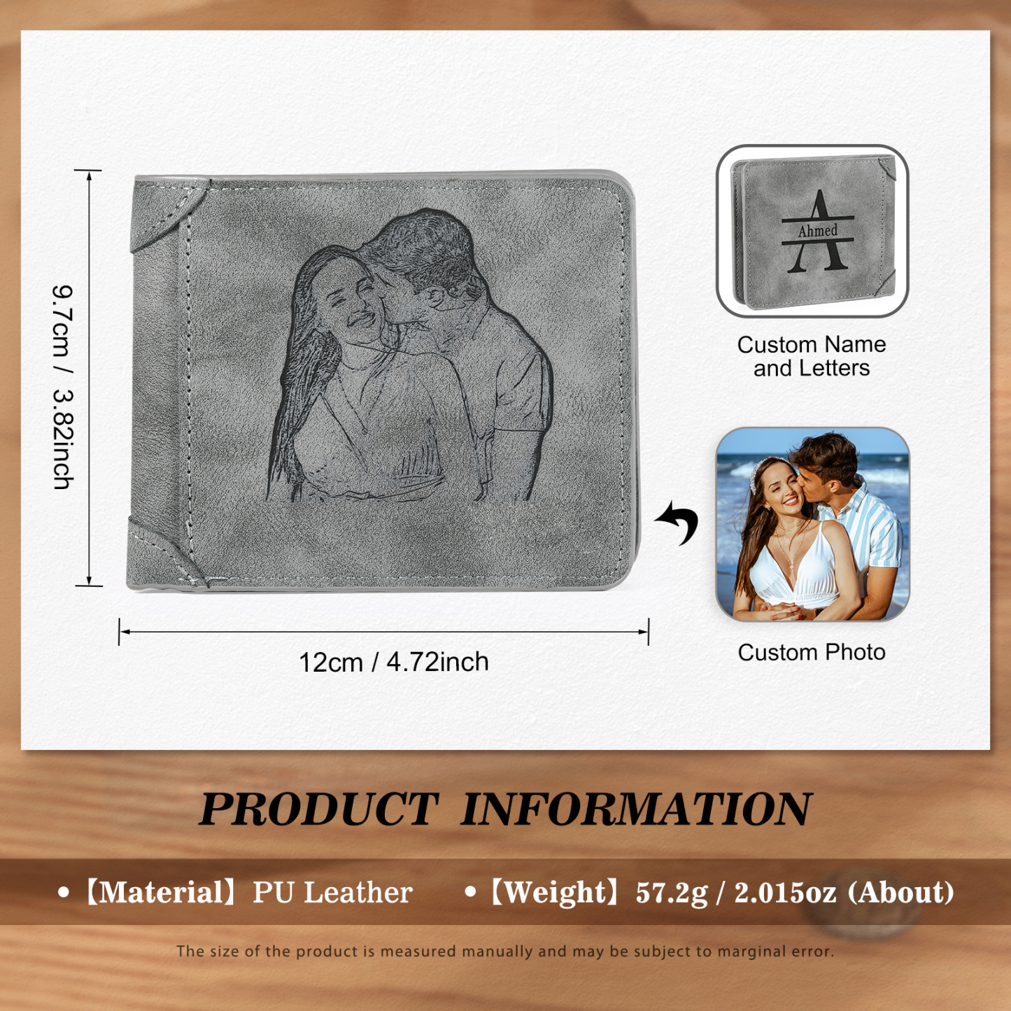 Personalised Men Leather Wallet Custom with Photo Name Letter Folding Wallet Gift for Him-Jessemade AU