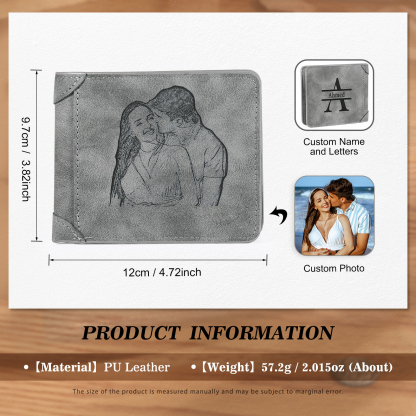 Personalised Men Leather Wallet Custom with Photo Name Letter Folding Wallet Gift for Him-Jessemade AU