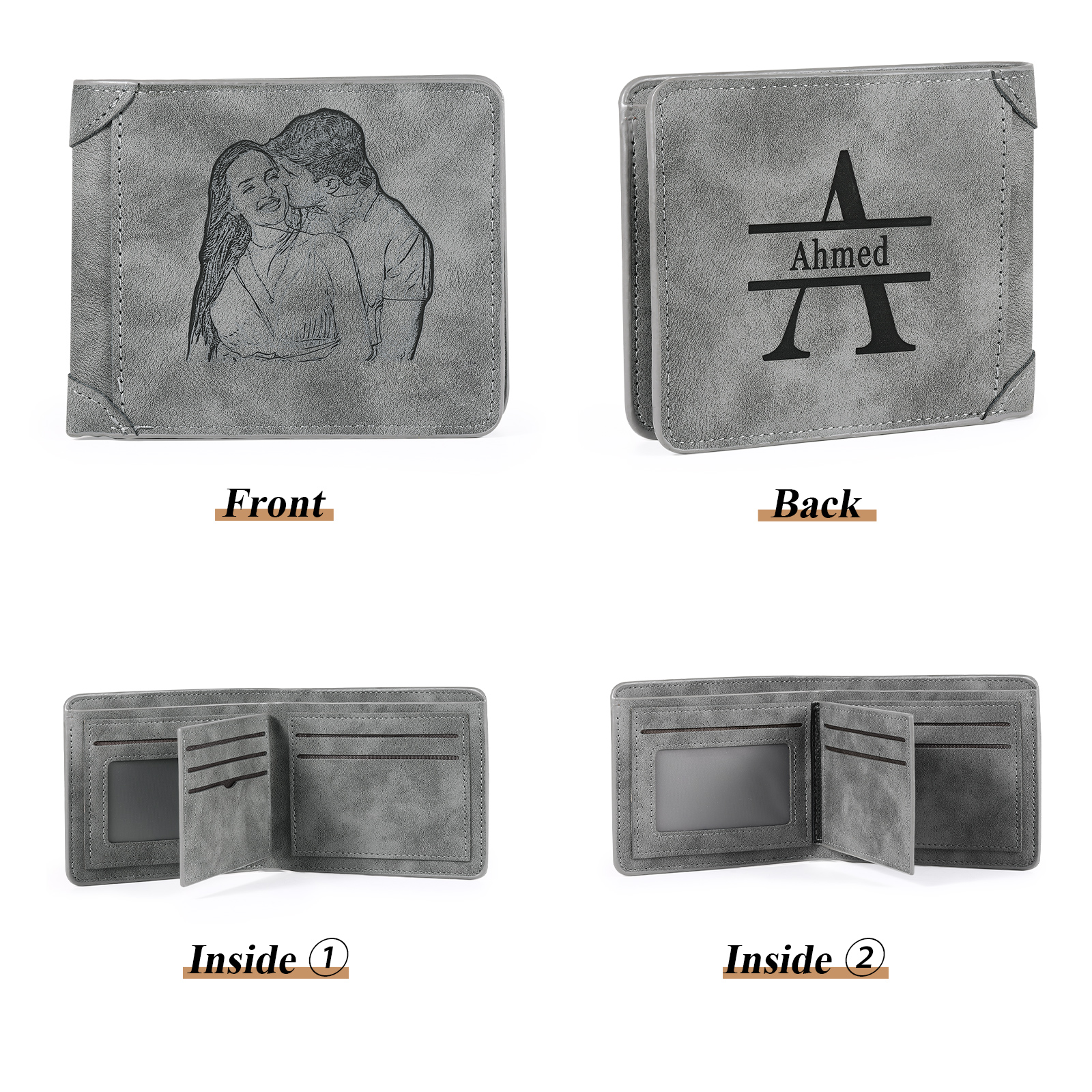 Personalised Men Leather Wallet Custom with Photo Name Letter Folding Wallet Gift for Him-Jessemade AU