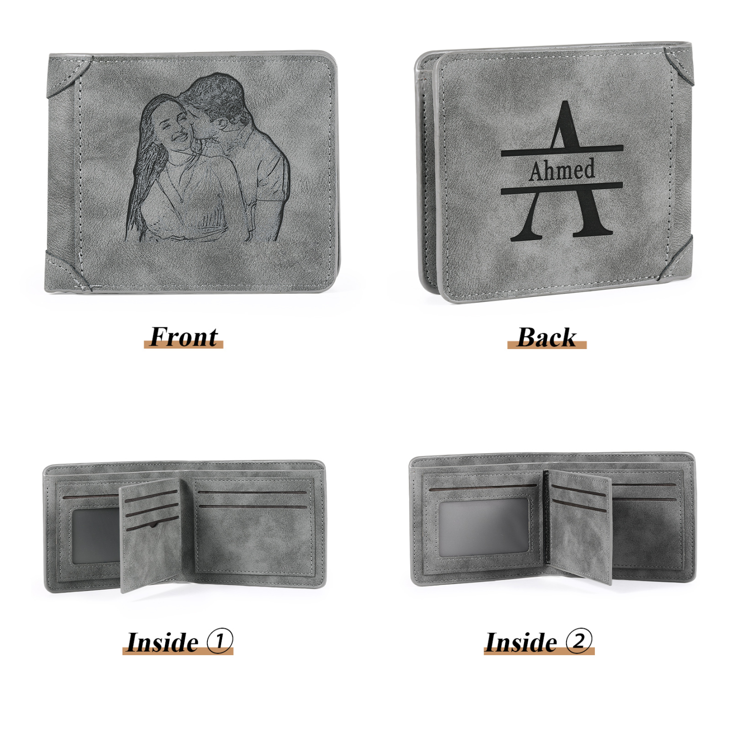 Personalised Men Leather Wallet Custom with Photo Name Letter Folding Wallet Gift for Him-Jessemade AU