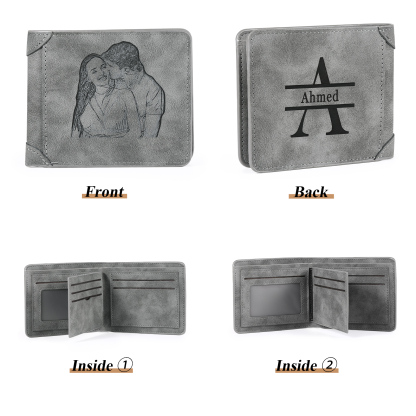 Personalised Men Leather Wallet Custom with Photo Name Letter Folding Wallet Gift for Him-Jessemade AU