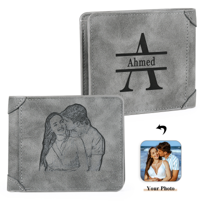 Personalised Men Leather Wallet Custom with Photo Name Letter Folding Wallet Gift for Him-Jessemade AU