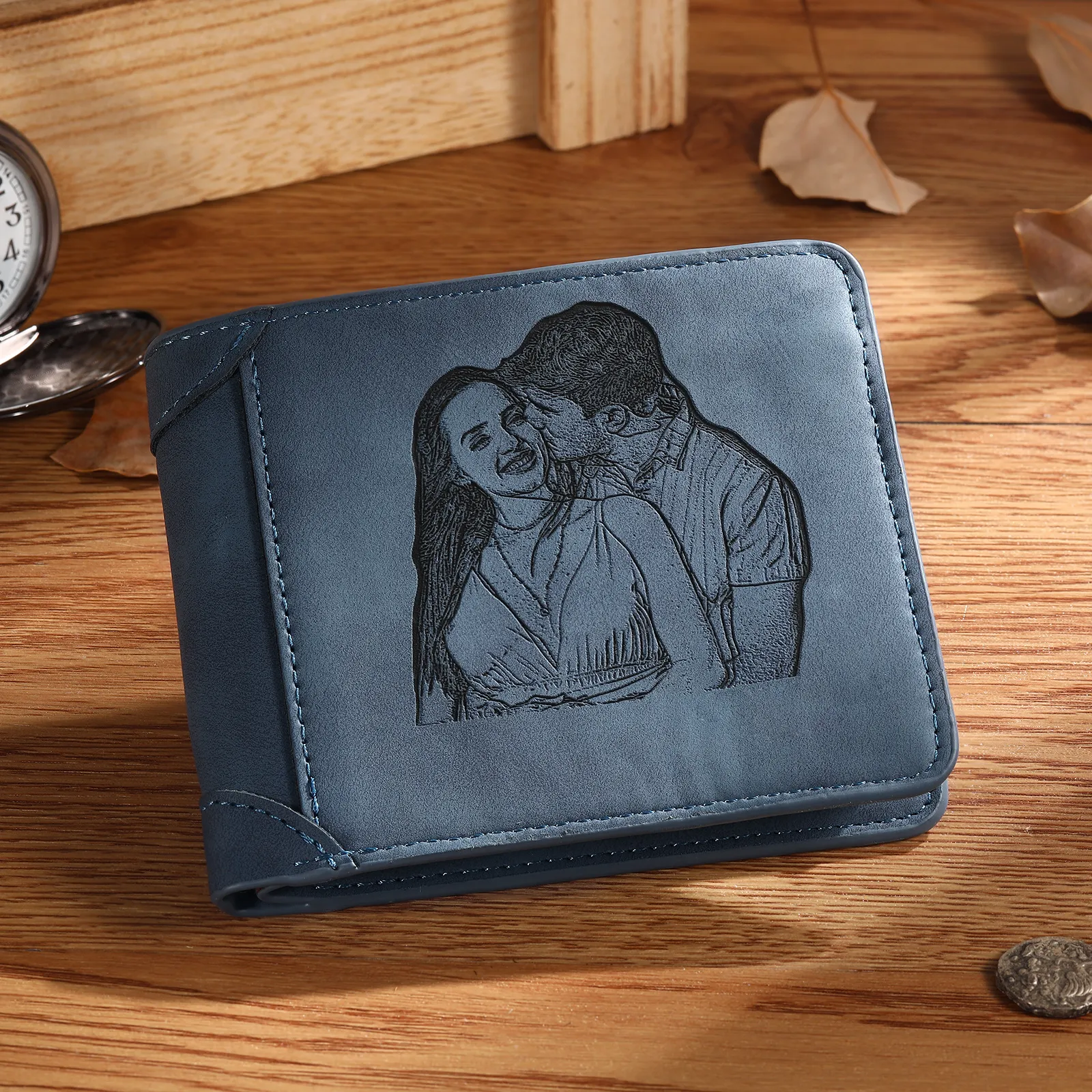 Personalised Men Leather Wallet Custom with Photo Name Letter Folding Wallet Gift for Him-Jessemade AU