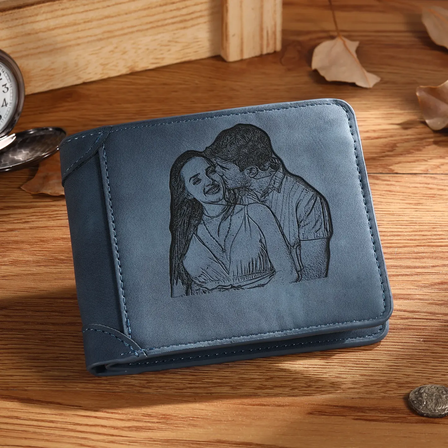 Personalised Men Leather Wallet Custom with Photo Name Letter Folding Wallet Gift for Him-Jessemade AU