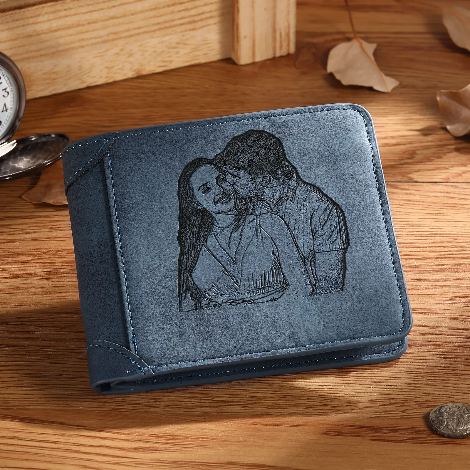 Personalised Men Leather Wallet Custom with Photo Name Letter Folding Wallet Gift for Him-Jessemade AU