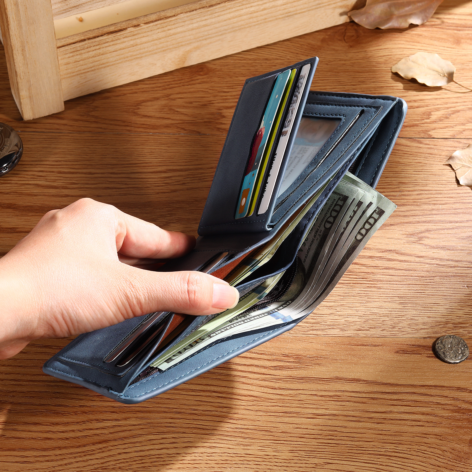 Personalised Men Leather Wallet Custom with Photo Name Letter Folding Wallet Gift for Him-Jessemade AU