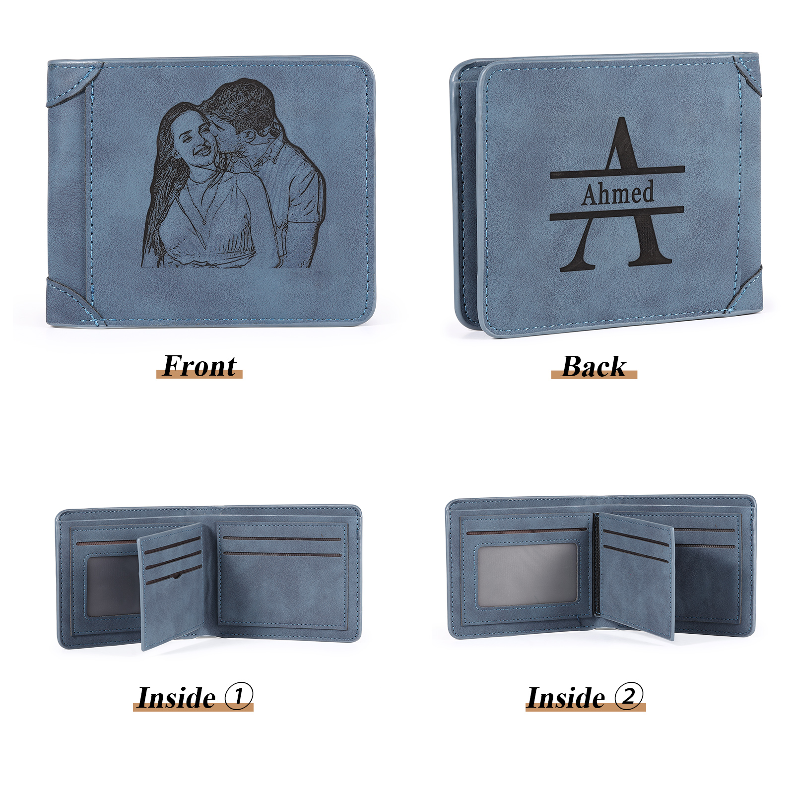 Personalised Men Leather Wallet Custom with Photo Name Letter Folding Wallet Gift for Him-Jessemade AU