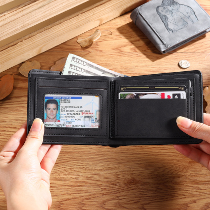 Personalised Men Leather Wallet Custom with Photo Name Letter Folding Wallet Gift for Him-Jessemade AU