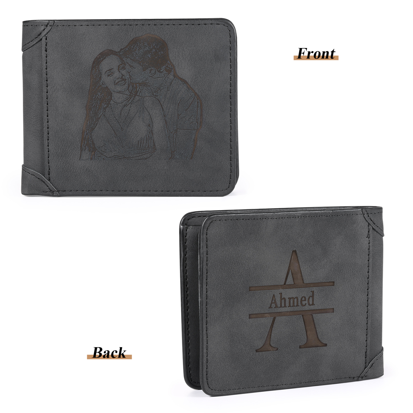 Personalised Men Leather Wallet Custom with Photo Name Letter Folding Wallet Gift for Him-Jessemade AU