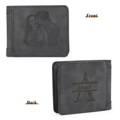 Personalised Men Leather Wallet Custom with Photo Name Letter Folding Wallet Gift for Him-Jessemade AU