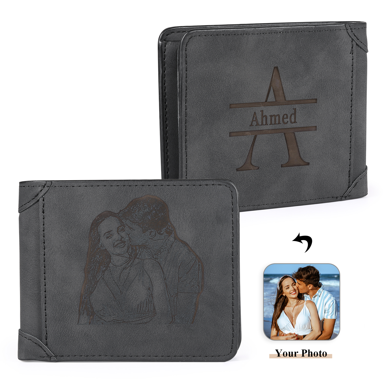 Personalised Men Leather Wallet Custom with Photo Name Letter Folding Wallet Gift for Him-Jessemade AU