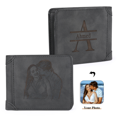 Personalised Men Leather Wallet Custom with Photo Name Letter Folding Wallet Gift for Him-Jessemade AU