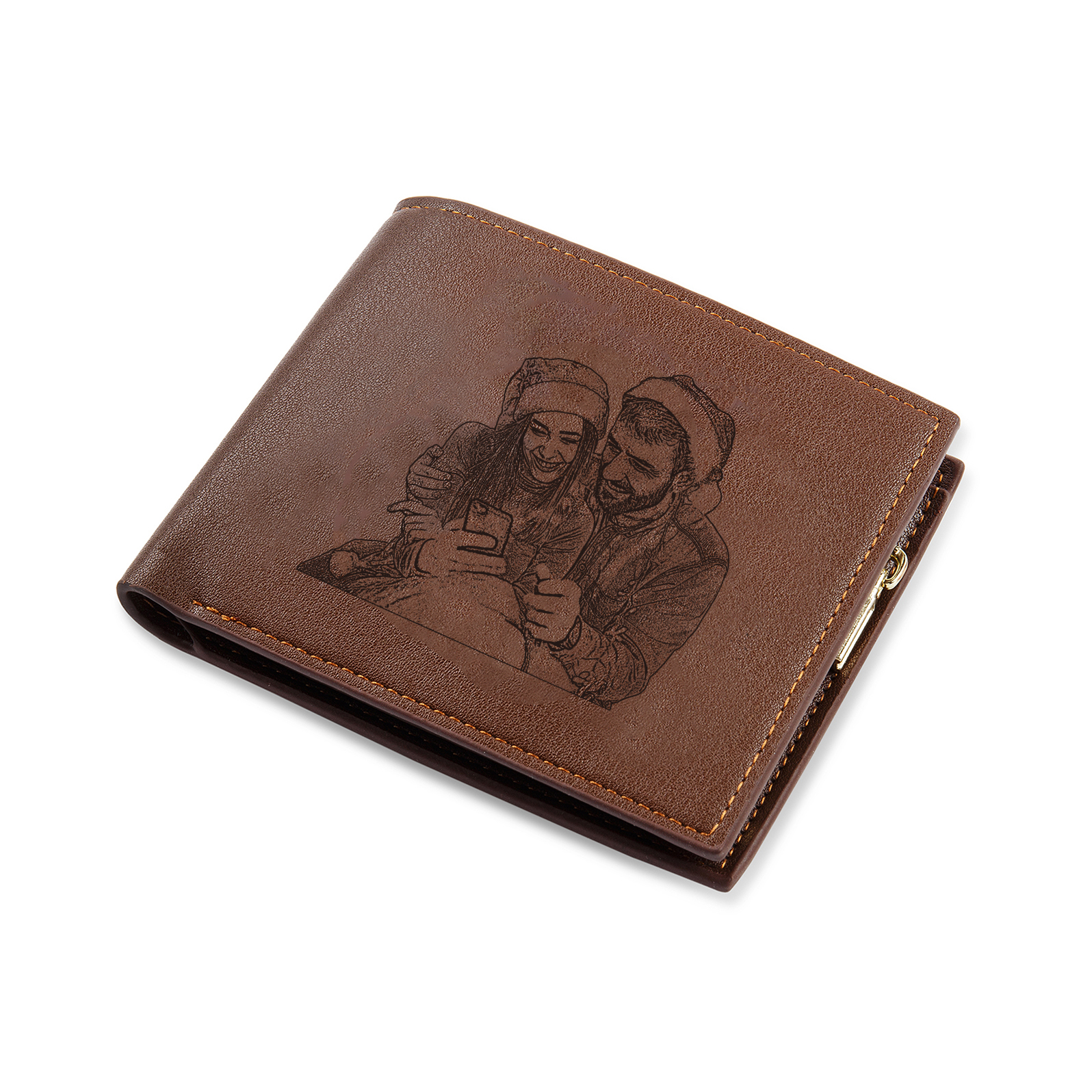 Men Photo Bifold Wallet Personalised Initial Monogram Wallet Brown Christmas Gift For Him