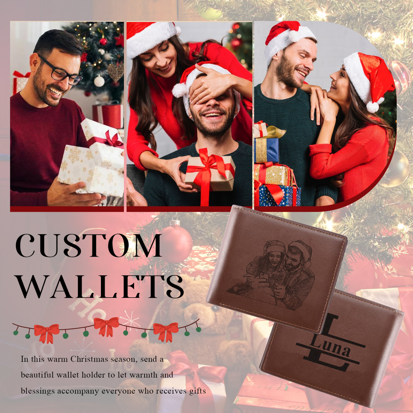 Personalised Wallet with Custom Photo Letter & Name Meaningful Gift for Him