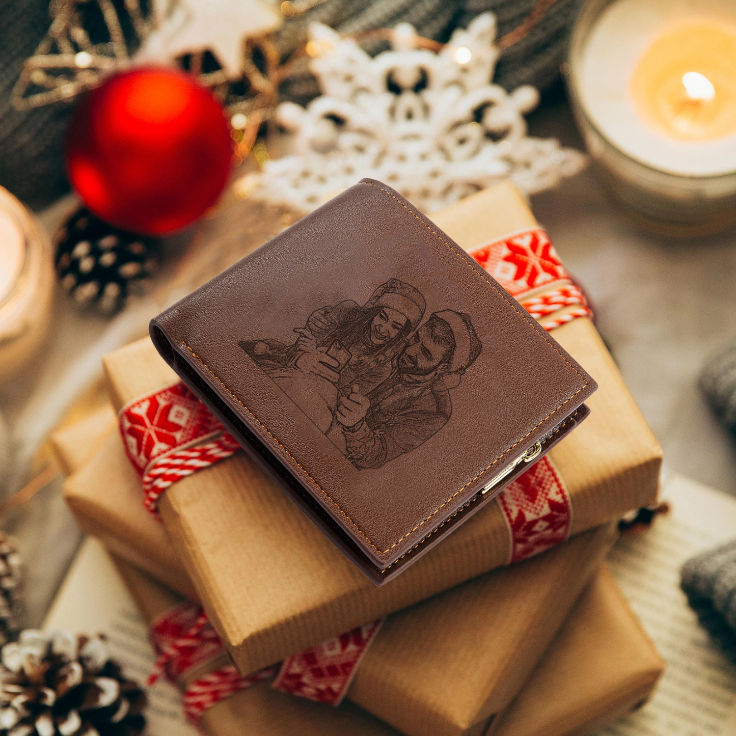 Men Photo Bifold Wallet Personalised Initial Monogram Wallet Brown Christmas Gift For Him-Jessemade AU