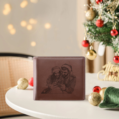 Men Photo Bifold Wallet Personalised Initial Monogram Wallet Brown Christmas Gift For Him-Jessemade AU