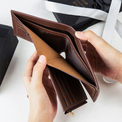 Men Photo Bifold Wallet Personalised Initial Monogram Wallet Brown Christmas Gift For Him-Jessemade AU