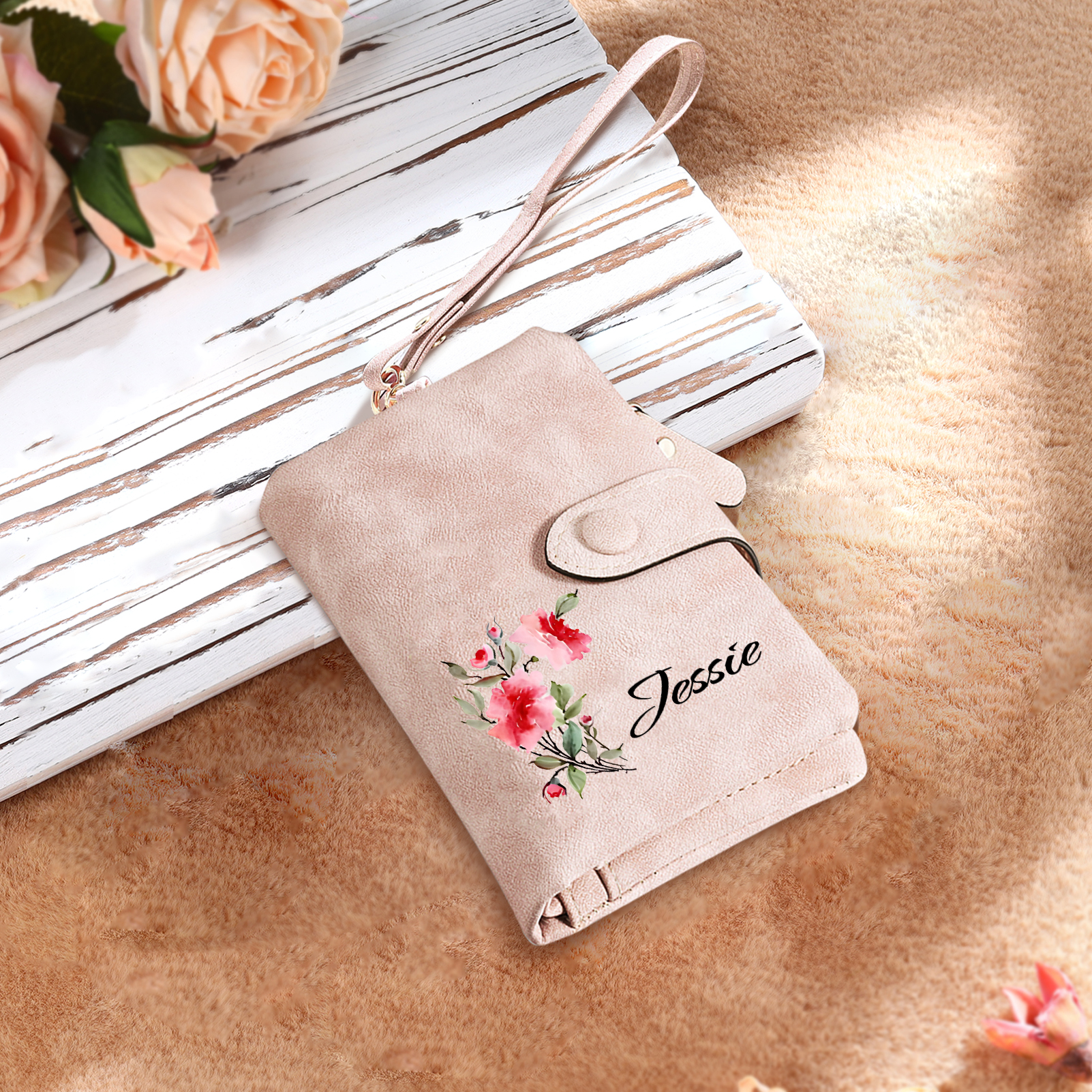 Personalised Leather Wallet for Women with 1 Name & Birthday Flower A Thoughtful Gift for Her-Jessemade AU