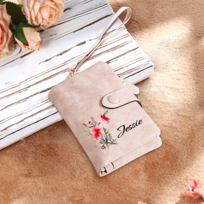 Personalised Leather Wallet for Women with 1 Name & Birthday Flower A Thoughtful Gift for Her-Jessemade AU